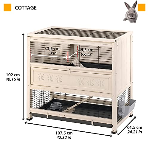 Ferplast - Conejera Jaula para Conejos Cottage, conejera de Interior, Madera Resistente, Dos Pisos espaciosos, Accesorios incluidos, 107.5 x 61.5 x h 102 cm