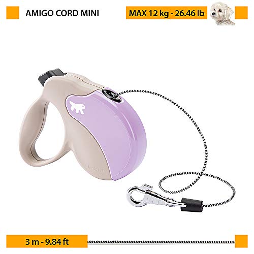 Ferplast - Correa Extensible para Perros Amigo Cord Mini, Cordón retráctil, 3 m, máx. 12 kg, Blanco