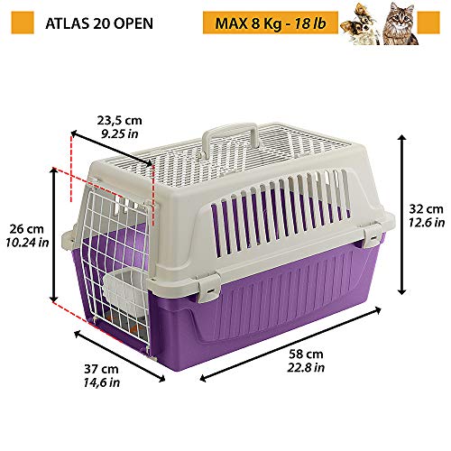 Ferplast Transportín Perros Pequeños y Gatos hasta 8 Kg Atlas 20 Open, Techo Aprible, Almohada y Cuenco Incluidos