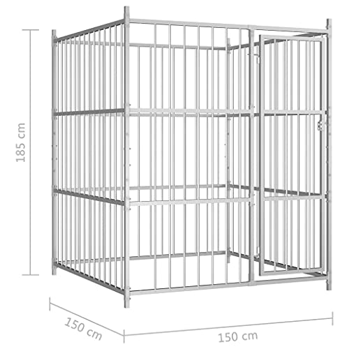 Festnjght Perrera de Exterior con Jaula para Perros Mascotas de Metal Galvanizado con Cerradura para Jardín Patio 150x150x185 cm