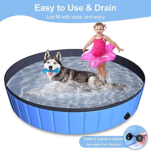 FFKL Piscina para Mascotas para Perros Grandes, Piscina De Perro Plegable De 63 Pulgadas, Piscina Plegable para Niños Plástico Bañera De Mascotas, Piscina Portátil Al Aire Libre,Blue