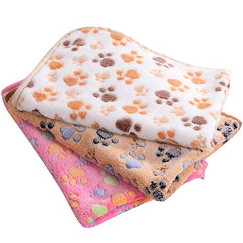 FGXY 3 Piezas Mantas De Perro De Lana De Coral Lavables, Manta De Forro Polar Mullido, Alfombra Manta Para Mascotas, Suave, CáLida Y Lavable, Para Perros PequeñOs Medianos, Estampado Huellas, 76x104cm