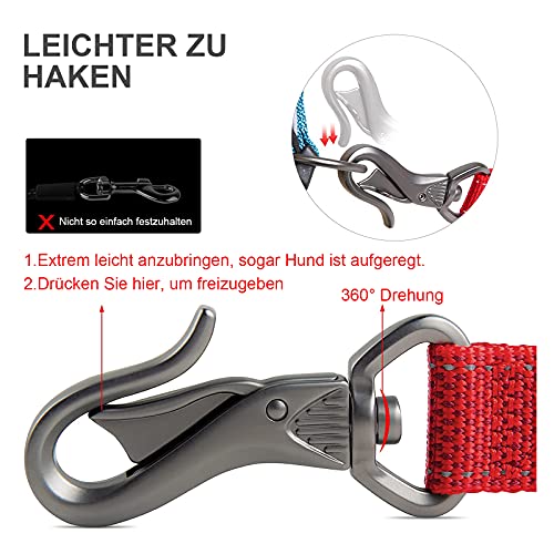 Fida Correa para perros, 1,4 m ~ 2,1 m, 6 en 1, multifunción, con cinturón abdominal ligero, para correr y montar en bicicleta, con cinturón ajustable (rojo)