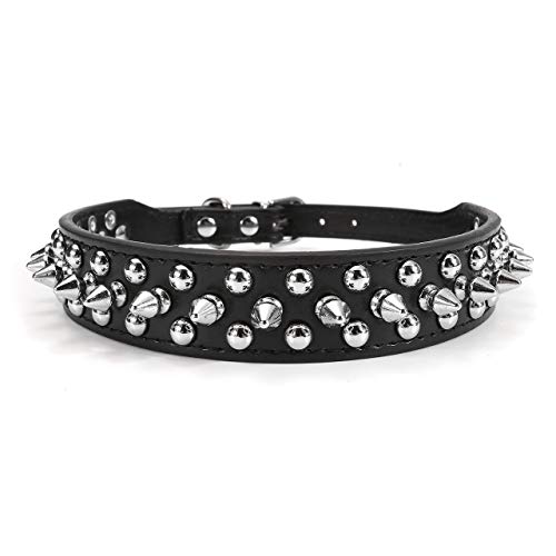 Filhome Collar de piel para perros con clavos y remaches para actividades diarias L