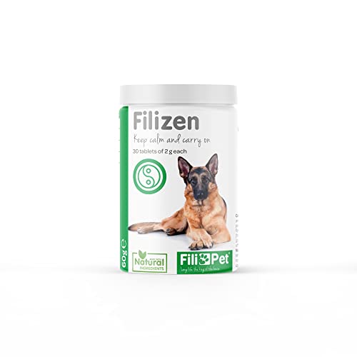 FILIPET Filizen complemento alimenticio para Perros Que Genera Calma, Anti estrés y relajación. Elaborado con Ingredientes Naturales, Contiene valeriana. 30 Comprimidos