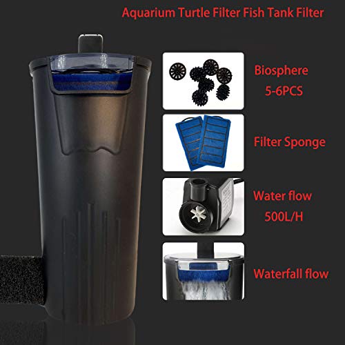 Filtro de tortuga de acuario Filtro de nivel de agua bajo flujo de cascada Filtro sumergible Bomba limpia para tanque de peces de tortuga (600L/H) (negro)