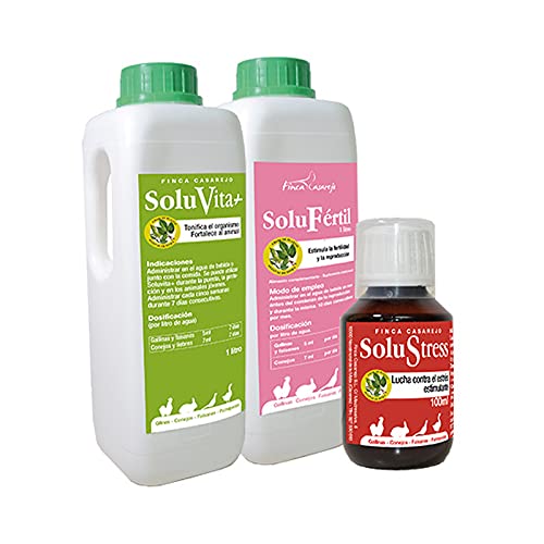 FINCA CASAREJO Estimula la fertilidad de Las Aves de Corral - Productos Naturales para la época de cría de gallinas, Patos y Otras Aves - Pack de 3 soluciones vitamínicas (1 litro) - Ref. SLPCK3L