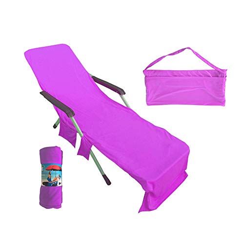 FJXJLKQS Camping Silla de Pesca Playa Silla de Cama Silla Toalla Correa Larga Piscina Sillas for Dormir Towel Funda con Bolsillo for Sol Herramientas al Aire Libre (Color : Purple)