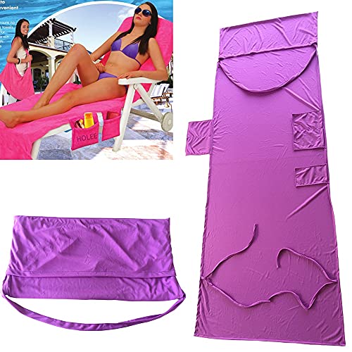 FJXJLKQS Camping Silla de Pesca Playa Silla de Cama Silla Toalla Correa Larga Piscina Sillas for Dormir Towel Funda con Bolsillo for Sol Herramientas al Aire Libre (Color : Purple)