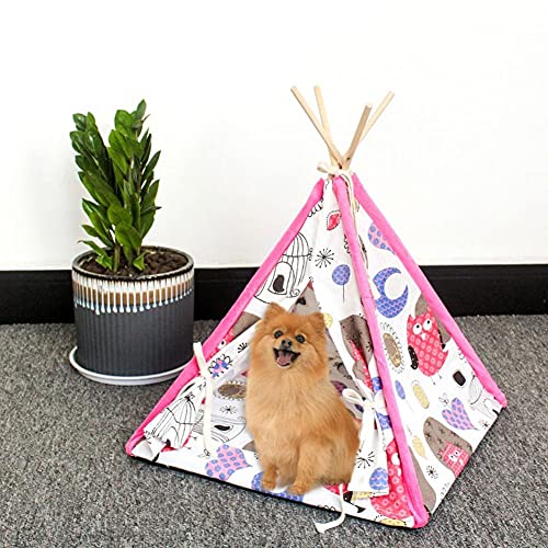 Flashing Tienda de campaña de Gatito Tipi para Mascotas Soporte de Madera Plegable de Lona Lavable Cama de Cueva Pintada Tiendas de campaña Tipi con cojín para Mascotas Perros pequeños Gatos