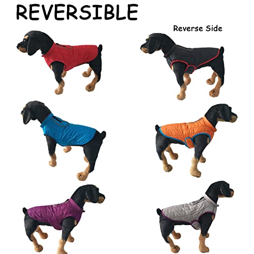 Foern Abrigo Reversible para Perros, Chaleco Impermeable, Tiras Reflectantes, Cremallera para Correa, Ropa Abrigada para Perros Pequeños, Medianos y Grandes,Purple,S:14.2