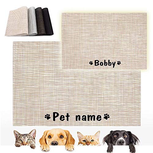 Forestpaw Alfombrillas personalizadas para gatos y perros, para alimentos y agua, alfombrillas personalizadas para mascotas con impermeables y fáciles de limpiar, alfombra para cuencos de perro, beige