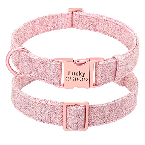 Forestpaw Collares de perro pequeños para niñas, collares de perro personalizados y personalizados para perros medianos, collares de perro con nombres bordados para perros grandes femeninos, rosa, S