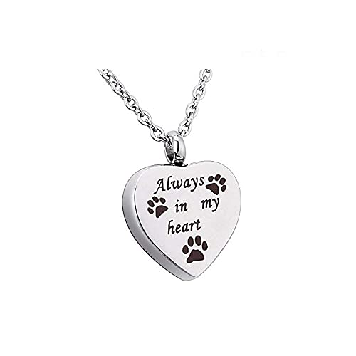 FORETTY Df819 Personalizado Siempre en mi corazón Pet Pet Paw Cremation URN COLLA DE LA JEHICA DE LA JEHICA DE LA JEHICA DE LA JEHICA DE LA JEURANTE Collares de cremación (Metal Color : Engraved)