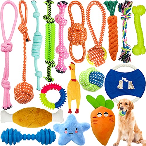 Frasheng Juguetes para Perros,18 Pcs Juguetes para Masticar,Juego de Juguetes para Perros,Bolas de Perro,Algodón Cuerda Juguete para Cachorros para Limpiar los Dientes Adecuado para Pequeño y Mediano