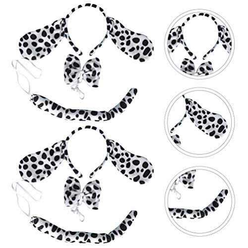 FRCOLOR Disfraz de Dalmatian para Niños Perro con Manchas Cotume Cachorro Oreja Diadema para Perros Cosplay Diadema para Atar con Estampado de Animales con Pajaritas 2Set