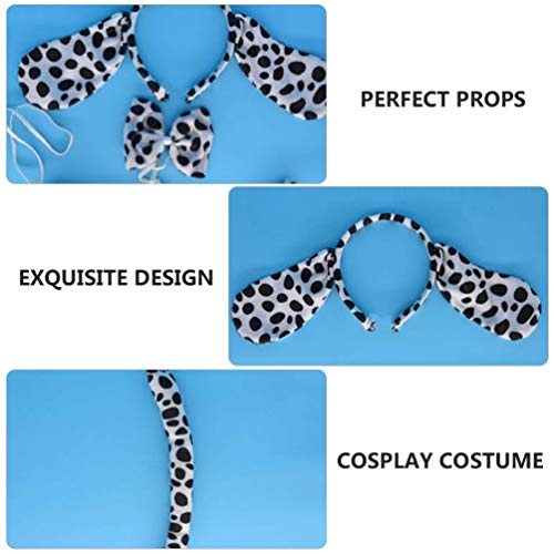 FRCOLOR Disfraz de Dalmatian para Niños Perro con Manchas Cotume Cachorro Oreja Diadema para Perros Cosplay Diadema para Atar con Estampado de Animales con Pajaritas 2Set