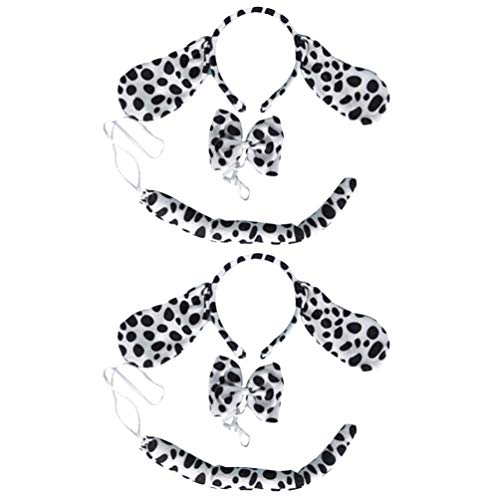 FRCOLOR Disfraz de Dalmatian para Niños Perro con Manchas Cotume Cachorro Oreja Diadema para Perros Cosplay Diadema para Atar con Estampado de Animales con Pajaritas 2Set