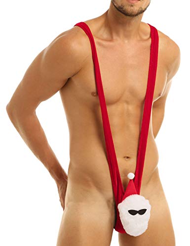 Freebily Disfraz Navideño Papa Noel Hombres Mankini Cuello en V Sexy Ropa Interior Pijama Erótica Lencería Sexual Ropa Divertida para Fiesta de Broma Halloween Carnaval Rojo Medium