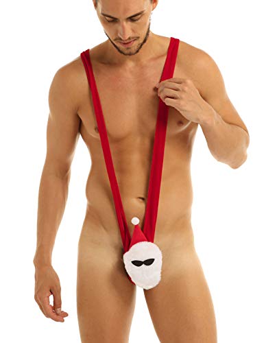 Freebily Disfraz Navideño Papa Noel Hombres Mankini Cuello en V Sexy Ropa Interior Pijama Erótica Lencería Sexual Ropa Divertida para Fiesta de Broma Halloween Carnaval Rojo Medium