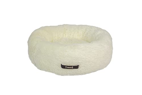 Freedog Cama Donut Antiestres para Perros y Gatos de Todas Las Edades (50 cm, Blanco)