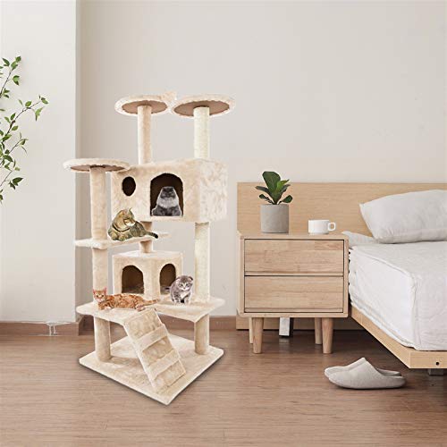 Frogued Marco de escalada para gatos, 52 pulgadas, cuerda de sisal de peluche, árbol de gato, torre de gato, beige (beige)