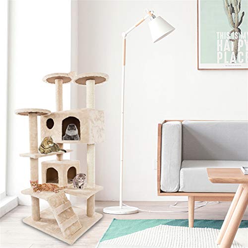 Frogued Marco de escalada para gatos, 52 pulgadas, cuerda de sisal de peluche, árbol de gato, torre de gato, beige (beige)