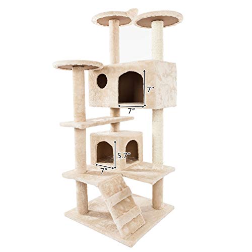 Frogued Marco de escalada para gatos, 52 pulgadas, cuerda de sisal de peluche, árbol de gato, torre de gato, beige (beige)