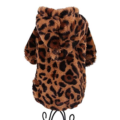 FSDFASS Ropa para Mascotas Perros de Mascotas Ropa de Leopardo, Abrigo de Sudaderas con Capucha de Cachorro - Chaqueta de 2 Patas de Perro cálido y Esponjoso, Leopardo, XS