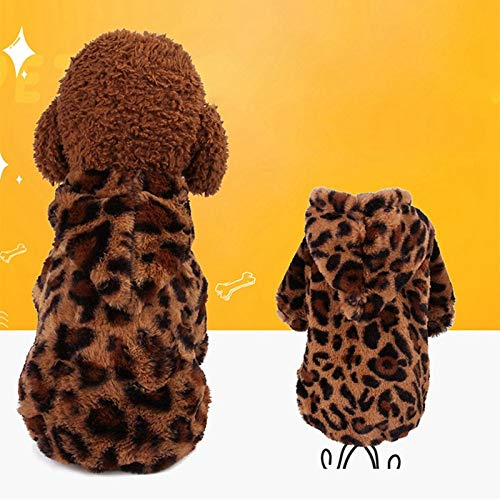 FSDFASS Ropa para Mascotas Perros de Mascotas Ropa de Leopardo, Abrigo de Sudaderas con Capucha de Cachorro - Chaqueta de 2 Patas de Perro cálido y Esponjoso, Leopardo, XS