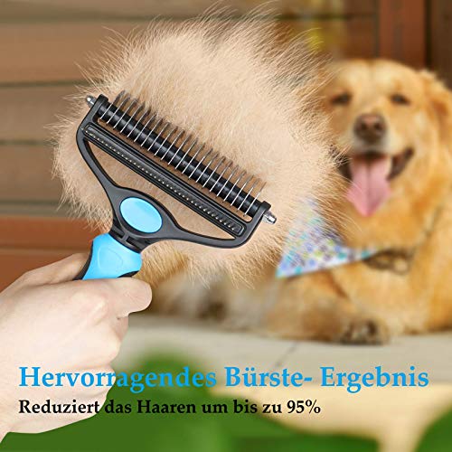 Fttouuy Cepillo para Perros y Gatos – Cepillo de 2 Caras para Mascotas y Perros – Cepillo para Debajo de la Lana – Cepillo para Eliminar el Pelo Muerto, enredos, enredos para Pelo Corto