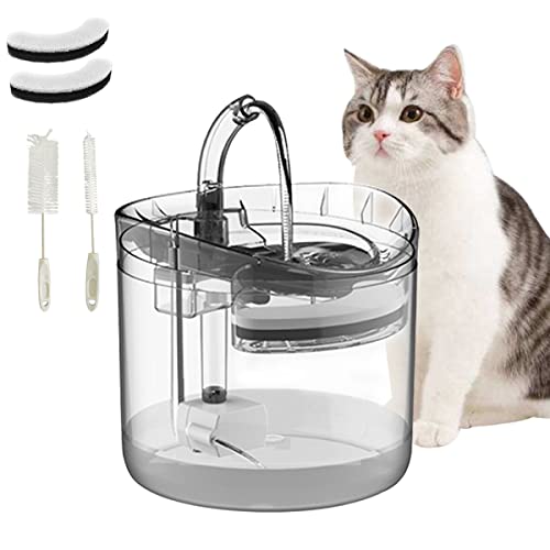 Fuente Automática para Gatos,1.8L Fuente para Gatos y Perros, Bebedero Transparente para Mascotas con Bomba Ultra Silenciosa, con Dos Filtros de Repuesto y Dos Cepillos de Limpieza (Transparente)