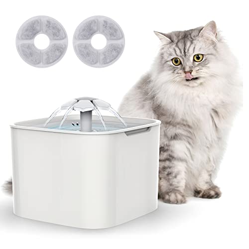 Fuente para Gatos, Bebedero Gatos, Fuente Agua Gatos, Silencioso con Luces LED, Fuente para Perros con Filtro de Carbón Activado y Bomba de Agua, 2 L, 3 Modos de Flujo Ajustables