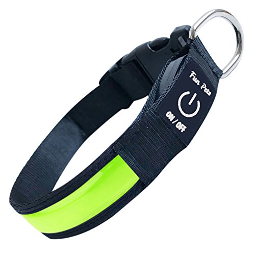 Fun Pets Collar de Seguridad para Perros con LED Recargable Ultra Brillante con Gran Visibilidad y Seguridad Mejorada Medio (40cm - 50cm / 15.7" - 19.7") Verde