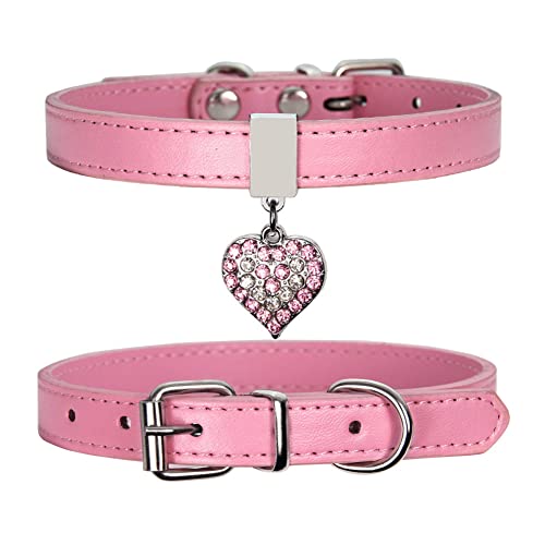 FUNAT Collar de Perro PU, Collar de Perro en Forma de Corazón de Diamantes de Imitación, Collar de Perro y Gato con Corazón de Strass