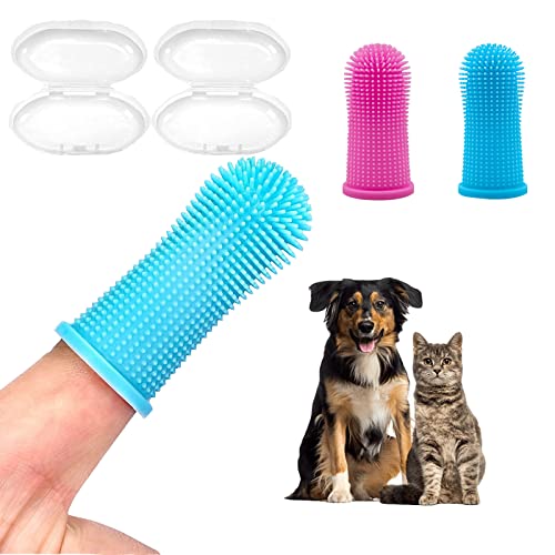 Funda Para Cepillo De Dientes Para Mascotas, Cepillo De Dientes De Silicona Para Perros Y Gatos Envuelto En 360 ° (2 Piezas) Adecuado Para Limpiar La Lengua Y Los Dientes De Gatos Y Perros(Azul/Rosa)