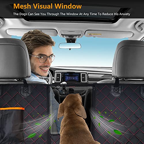 Funda Perros Coche, Pet Cubierta Asientos de Coche para Perro con Ventana de Malla, 2 Cinturón de Seguridad, Impermeable y Resistente Antideslizante Protector de Asiente de Coche con SUV, Camión