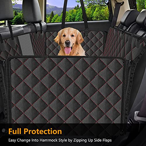 Funda Perros Coche, Pet Cubierta Asientos de Coche para Perro con Ventana de Malla, 2 Cinturón de Seguridad, Impermeable y Resistente Antideslizante Protector de Asiente de Coche con SUV, Camión