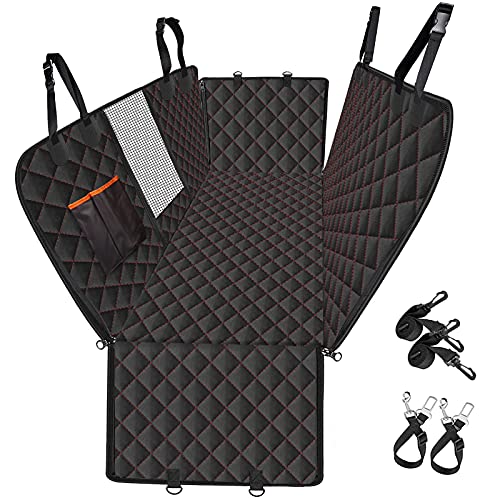 Funda Perros Coche, Pet Cubierta Asientos de Coche para Perro con Ventana de Malla, 2 Cinturón de Seguridad, Impermeable y Resistente Antideslizante Protector de Asiente de Coche con SUV, Camión