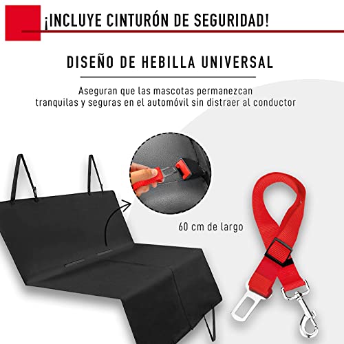 Funda Perros Coche y Cinturón de Seguridad. Protector Universal Impermeable y Antideslizante para Mascotas. Cobertor de Asiento y Correa con Clavija para Transportar Perros y Gatos en el Coche.