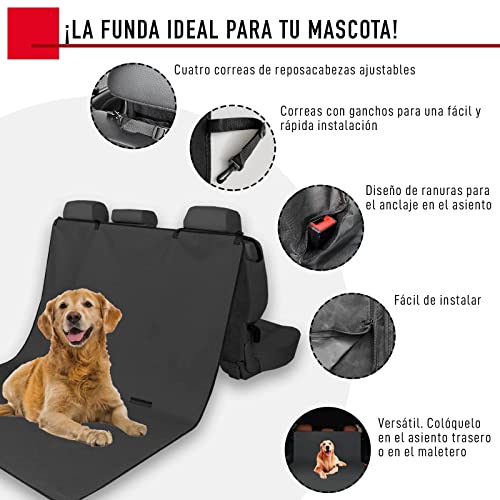 Funda Perros Coche y Cinturón de Seguridad. Protector Universal Impermeable y Antideslizante para Mascotas. Cobertor de Asiento y Correa con Clavija para Transportar Perros y Gatos en el Coche.