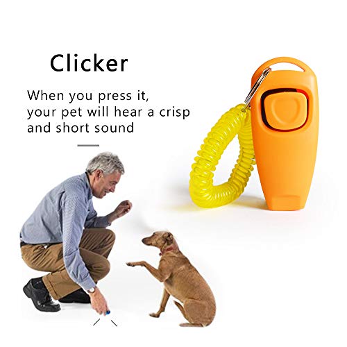 Funien Clickers para adiestramiento de Perros, 2 Piezas de Clickers para adiestramiento de Perros 2 en 1 Silbato y Clicker Herramientas de adiestramiento para Mascotas con Correa para la muñeca