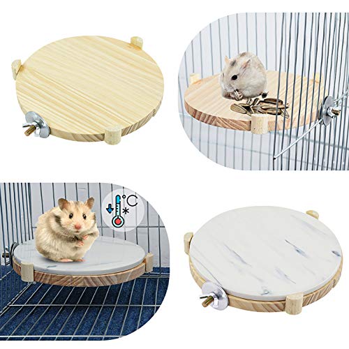 FurPaw Plataforma Juguete para Animale Pequeño, Alfombrilla Enfriamiento de Cerámica con Plataforma Hámster Madera, Perchas para Cobayas Hamster Ruso Accesorios Descanso y Juego, L, 1 Piezas