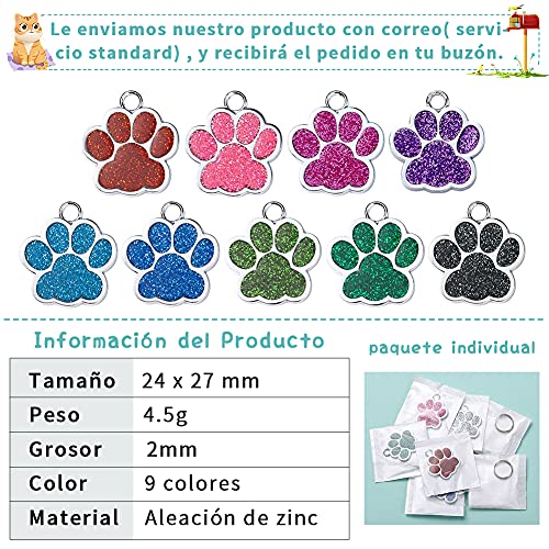 FUSIYU Chapa Gato Grabada, Identificacion Perro, Mascotas Etiquetas de Gato Personalizada Grabado para Collar Perro Gato Mascota Grabada Brillantitos Aleación de Zinc, Pata Plata, Púrpura