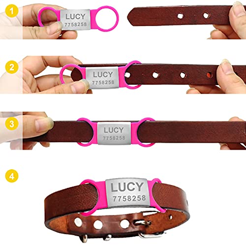 FUSIYU Chapa Perro Grabada Acero Inoxidable, Chapa Identificativa Silenciosa Placas para Perros Grabadas, para Collares de Perros o Gatos de 2.0 cm de Ancho, Negro