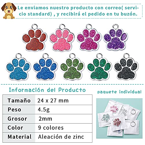 FUSIYU Placa Chapa Medalla, Etiquetas de Identificación de Mascotas Etiquetas de Perro Personalizada Grabado para Collar Perro Gato Mascota Grabada Brillantitos Aleación de Zinc, Pata Plata,Rosa