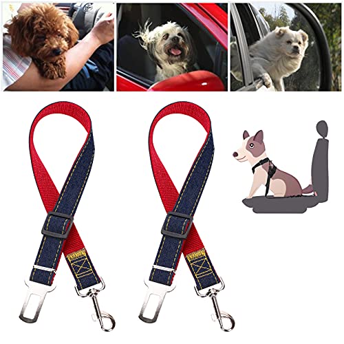 Fyfjur 2 Piezas Cinturón de Seguridad de Coche para Perros, Cinturón de Seguridad para Mascotas de Mezclilla, 25 Pulgadas Ajustable Perros Correa Alta Seguridad para Todas Las Razas Perros y Gatos