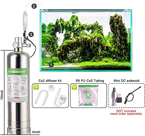 FZONE Sistema para producir CO2 para acuarios 2.5L Kit de Reactor de dióxido de Carbono con regulador y válvula de Aguja para Tanques plantados