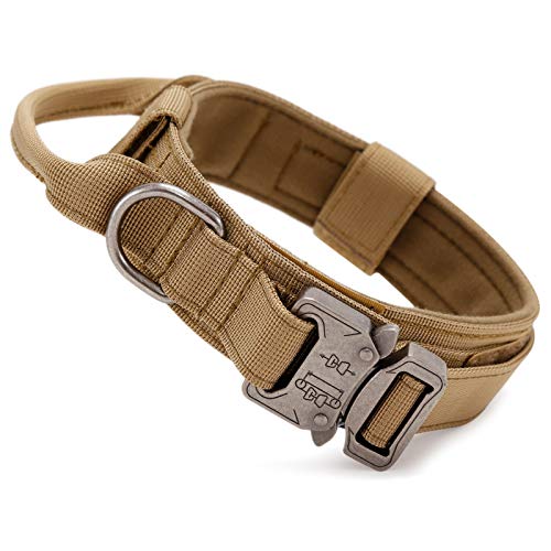 G-raphy Collares Tácticos para Perros, Nailon Militar Ajustable con Hebilla de Metal en D para Entrenamiento de Perros, Colección de Collares para Perros Pequeños Medianos y Grandes (L, Marrón)