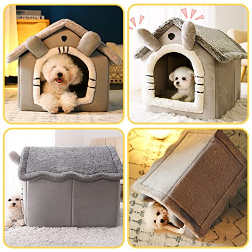 Galatée Cama De Cueva De Gato, Cama Lavable para Perros, Iglú De Felpa Cálida y Acogedora para Gatos, Casa para Mascotas Plegable, Cama para Mascotas con Fondo Antideslizante(M, Rosa)